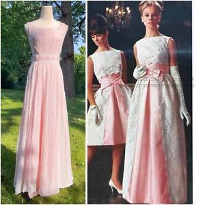 Vintage 1960’s Pink White Formal Dress Gown 