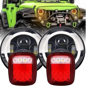 For 97-06 Jeep Wrangler TJ 4Pcs LED Headlights High Low DRL Beam+Tail Lights Kit - Bild 1 von 12