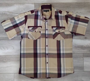 Knockout Jeans Mens Madras Plaid Button Down Short Sleeve 2 Pockets Shirt SZ L - Picture 1 of 16