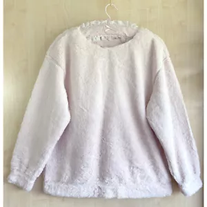 H&M Pink Fluffy Sweater S Faux Fur Long Sleeve Collarless Soft Pastel Kawaii - Picture 1 of 5