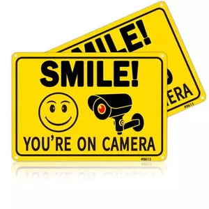 8 Pack Smile You're On Camera Sign Stickers Video Surveillance Sign for Home - Picture 1 of 8