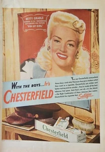 Anuncio vintage de cigarrillos Chesterfield 1944 Betty Grable Pin Up Girl - Imagen 1 de 1