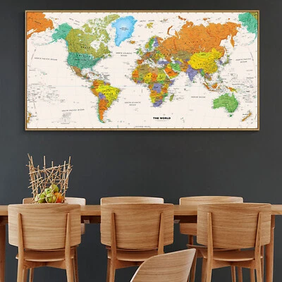 Globe Geographic Ocean HD World Map Silk Canvas Poster Education Art Unframed 92 - Image 1 of 4