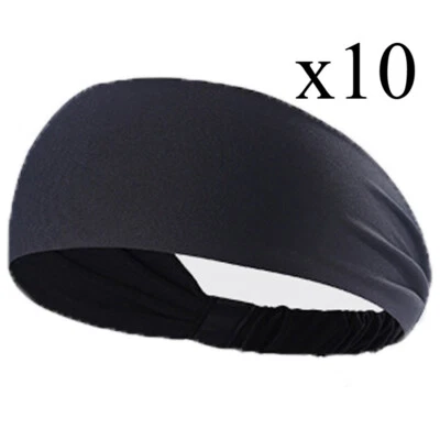 10 x Sports обруч против пота группы работает йога эластичной головы мужчин женщин черный - Изображение 1 из 4