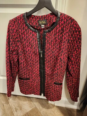 Usado en Excelente Condición Bob Mackie Chaqueta Blazer Arte Usable con Cremallera Rojo y Negro Para Mujer Talla MED Foto 1 de 4