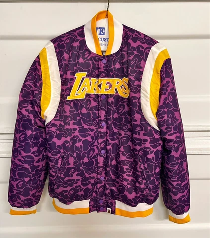 lakers mitchell and ness bape jacket new size youth xxl Cover