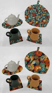 Pumpkins & Gourds Tea Pot Cozy & Coaster Set (2 Patterns Available) - Picture 1 of 8
