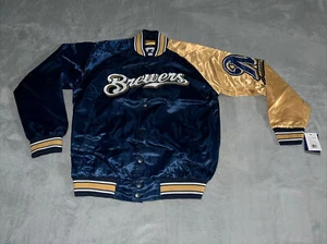 STARTER Brewers Authentic Cooperstown LIGHTWEIGHT 2-TONE SATIN JACKET Large - Picture 1 of 12