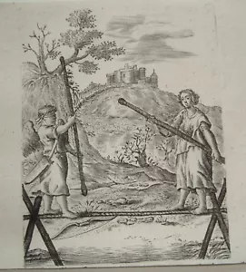 Bilanciare bambini su asta gioco per bambini incisione su rame P. van der Aa 1703 - Foto 1 di 1