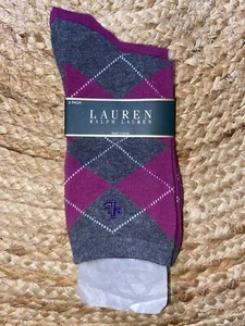2-pack Ralph Lauren Pink/Gray Printed Thick & Cozy Plaid Sock - Picture 1 of 2