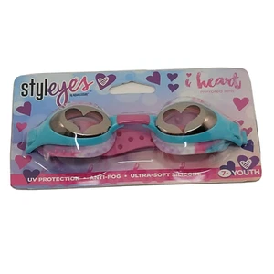Aqua Leisure Styleyes Youth Swim Googles Hearts Mirrored Lens w/Teal Pink 7+ - Picture 1 of 12