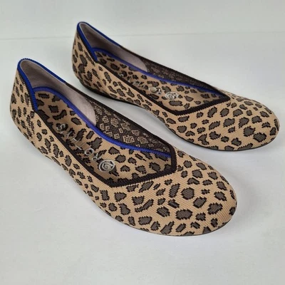 Zapatos Rothy's The Flat Round Toe Tela Estampado Leopardo Halo Rojo Tacón Mujer 7.5 Foto 1 de 4