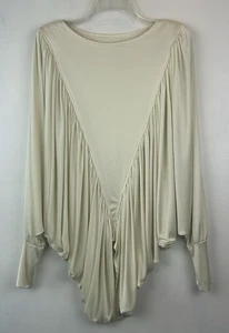 Vintage Draped Top Ivory Womens L Tunic Glam Evening Shoulder Pads Event Read - Picture 1 of 9