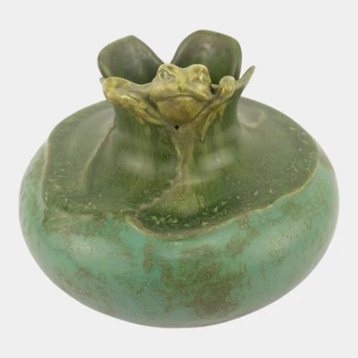 Ephraim Faience 2012 Art Pottery "Enchanted Frog" Frog And Lily Pad Ceramic Vase - Image 1 of 4
