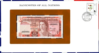 Banknotes of All Nations Gibraltar 1 pound 1975 UNC P-20a Birthday J620001 - Image 1 of 2