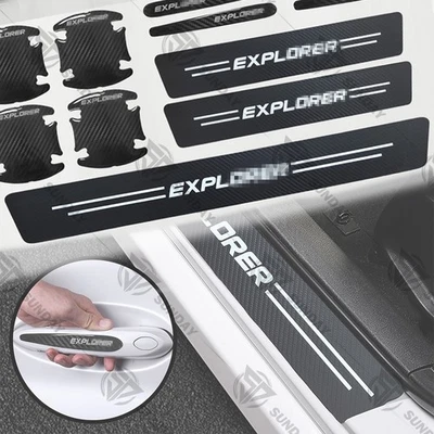 12x Carbon Fiber Leather Car Door Handle Sill Protector Sticker for Explorer Foto 1 de 4