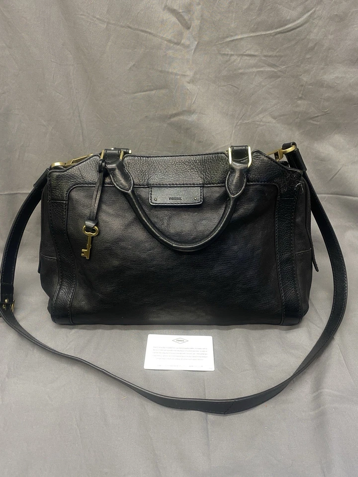 Fossil Sydney Satchel Black Leather Crossbody Shoulder Handbag Original Style - Image 1 of 4