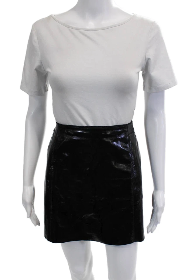 Minifalda lápiz de cuero negra para mujer Elie Tahari talla 6 Foto 1 de 4