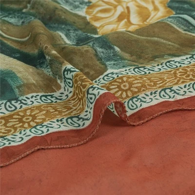 Saris Sánscriti Vintage Multicolor Puro Georgette Estampado Floral 5Yd Remanente Sari Foto 1 de 4