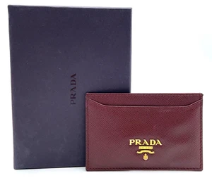 PRADA Cardholder Geldbörse Portemonnaie Bordeaux Weinrot Saffiano Leder - Bild 1 von 17