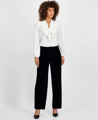 Pantalones para mujer Kasper Petite PS tiro alto pierna recta terciopelo, S* Foto 1 de 4