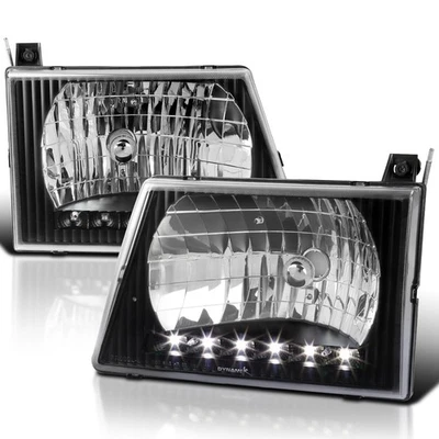 Black Fits 1992-2006 Ford E150 E250 E350 Econoline Headlights Lamp Led Strip L+R - Image 1 of 4