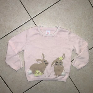 Wonder Nation Easter Bunny Sweater Girls Pink Knit Easter Spring Pom Pom Size 4T - Picture 1 of 4