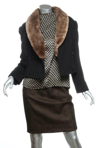 VALENTINO VINTAGE nero+marrone giacca+camicetta+gonna lunghezza ginocchio set 3 pezzi 4 6 10