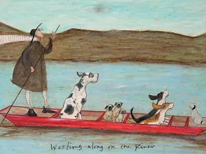 Sam Toft - Woofing Along on the River - Arte de pared estampado en lona 2 tallas disponibles - Imagen 1 de 1
