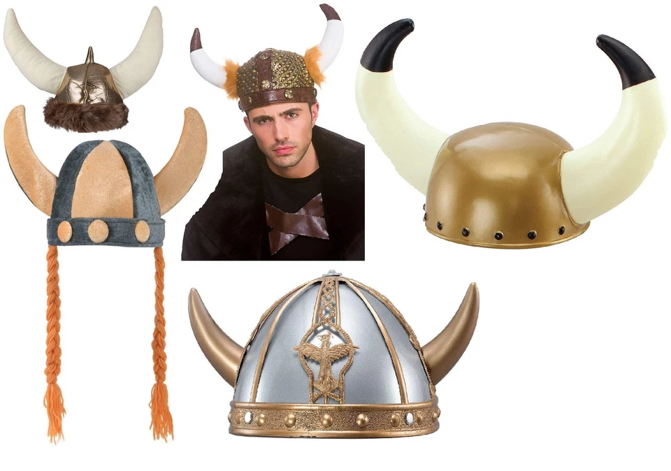 Adultos Vikingo Sombrero Medieval Guerrero Nórdico Vestido Elegante Casco Sajón Hombres Damas Foto 1 de 2