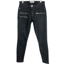 Henry & Belle | Black Shimmer Coated Super Skinny Ankle Jean Moto Zip Size 27