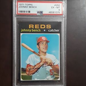 1971 Topps No 250 PSA 6 Johnny Bench Cincinatti Reds HOF Baseball Card