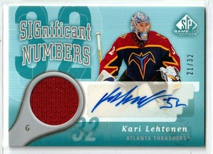  2005-06 SP Game Used Significant Numbers #SNKL Kari Lehtonen JERSEY AUTO /32