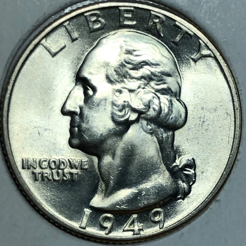 1949 D Mint Silver Washington Quarter  in Choice/Gem+ Uncirculated Condition Cover