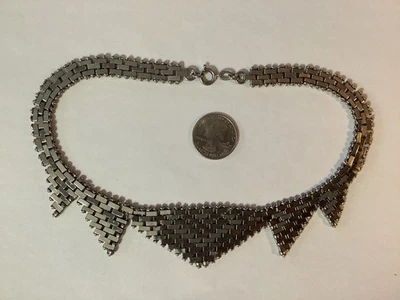 Винтажное блестящее хромированное колье Jakob Bengel Art Deco Brickwork/Mauerwerk Machine Age - Изображение 1 из 2