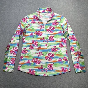 Ibkul Top Women Small Pink Blue Floral 1/4 Zip Pullover Mesh Long Sleeve Active - Picture 1 of 12