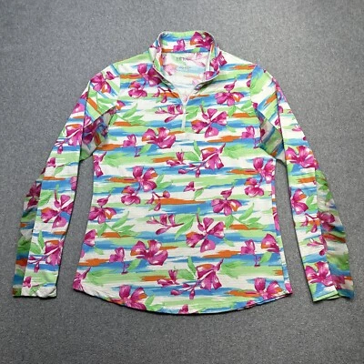 Ibkul Top Mujer Pequeño Rosa Azul Floral 1/4 Cremallera Pullover Malla Manga Larga Activo Foto 1 de 4