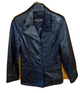 Wilson Leather Solid Black Jacket Size Medium Woman's Long Sleeve Pockets - Picture 1 of 3