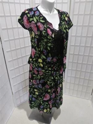 Mujer Liz Claiborne Talla 10/12 Negro Rosa Floral Claro Transparente Verano Falda Traje Foto 1 de 4