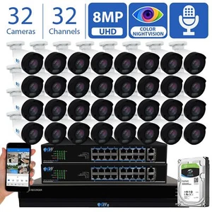 32 Channel 4K NVR 32 X 8MP Starlight 4K Microphone PoE IP Security Camera System - Picture 1 of 12