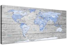 Large Blue Grey Map of World Atlas Canvas Wall Art Print 120cm Wide - 1303