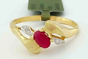 GENUINE 0.67 Cts RUBY & DIAMOND RING 10K GOLD - Free Certificate Appraisal - NWT - Picture 1 of 7
