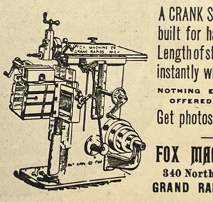 Anuncio impreso vintage Grand Rapids Michigan modelador de manivela antiguo Fox Machine Co 1894 - Imagen 1 de 3