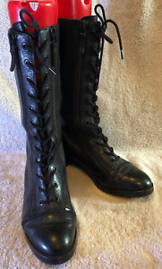 Via Spiga Black Leather Lace Up & Zipper Calf-High Women's Boots 9.5 M