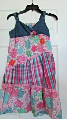 The childrens place Girls 12 denim cotton print floral quilt like dress - Image 1 of 4