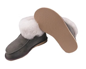 Zapatos de cabaña de cuero de piel de cordero mocasín zapatillas piel gris talla 36-47 - Imagen 1 de 5