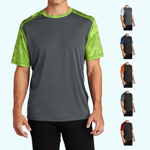 Men's Camo Hex Colorblock Moisture Wicking Athletic Training T-Shirts ST371 - Picture 1 of 25