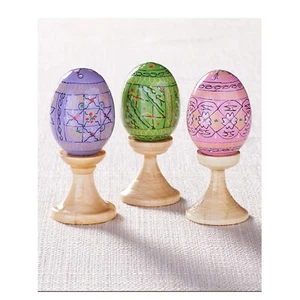 Wooden Hand Painted Ukrainian Pysanky Easter Eggs Pysanki RED 3pcs on Egg Stands - Picture 1 of 1
