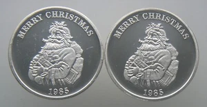 2 x 1 oz Silbermedaille .999 Fein - 1985 FROHE WEIHNACHTEN FROHES NEUES JAHR - Bild 1 von 2