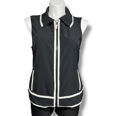 Zenergy by Chicos Womens Vest Shirt Collared Full Zip Buckle Hips Pockets Size 2 - Image 1 of 4